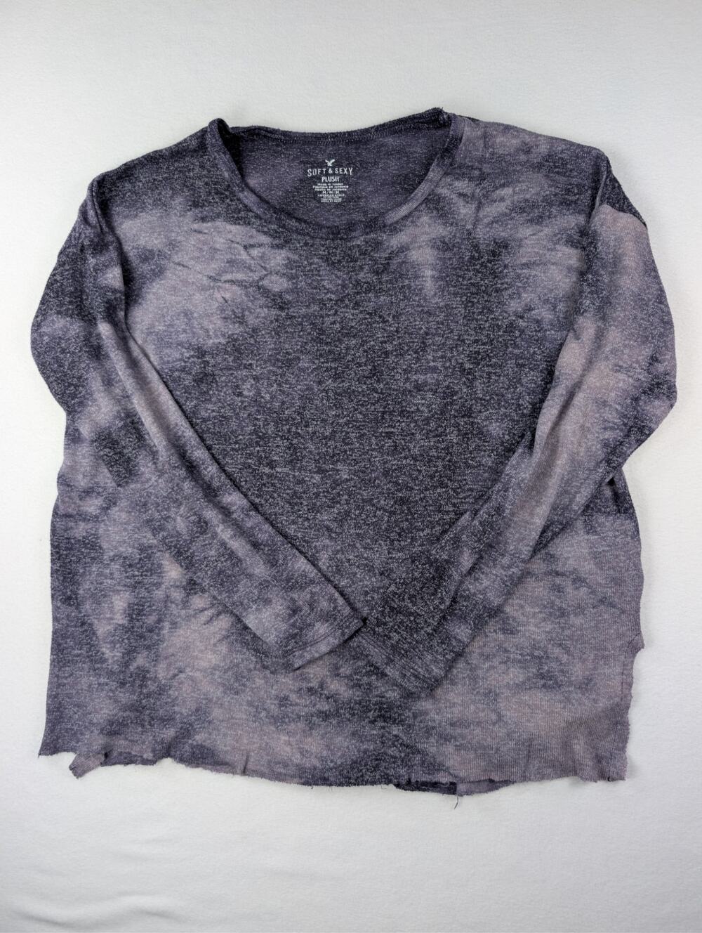 American Eagle Soft & Sexy Plush Distressed Long Sleeve Top M Grunge Y2K